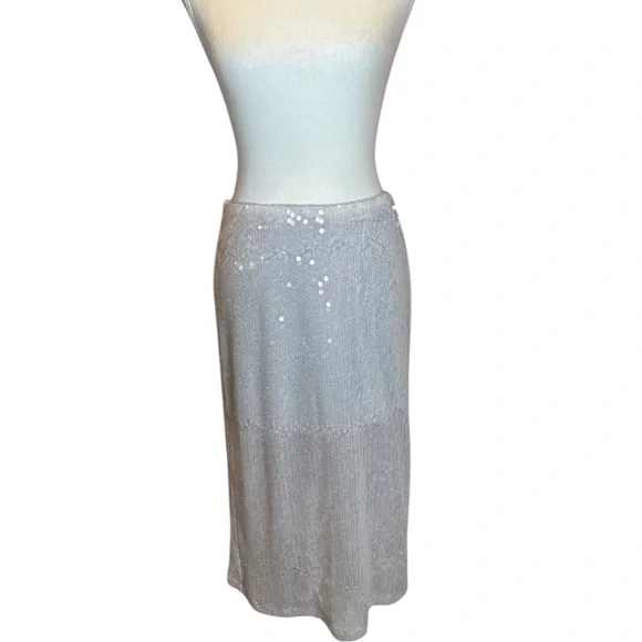 BAR lll NWT Elegant Silver Sequin Skirt - Picture 8 of 8